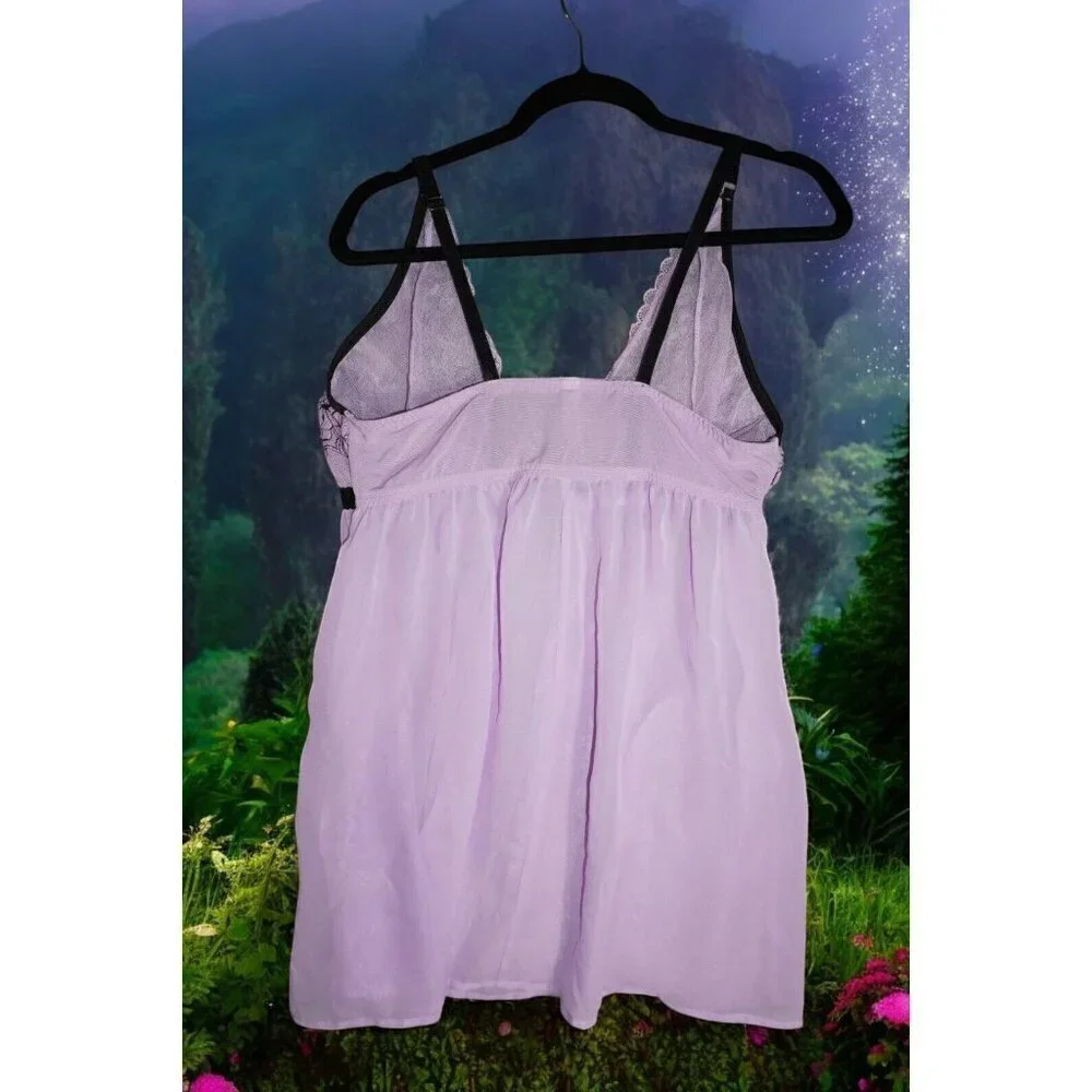 Purple Lace Babydoll Slip Dress - Fairycore Cottagecore Y2K Lingerie - 14/16